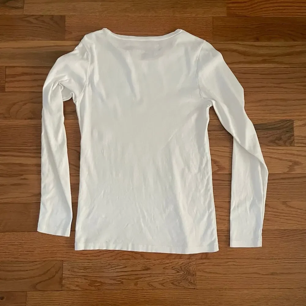 J. Crew Perfect Fit Long Sleeve Crewneck Tee White Womens Large Minimalist Basic